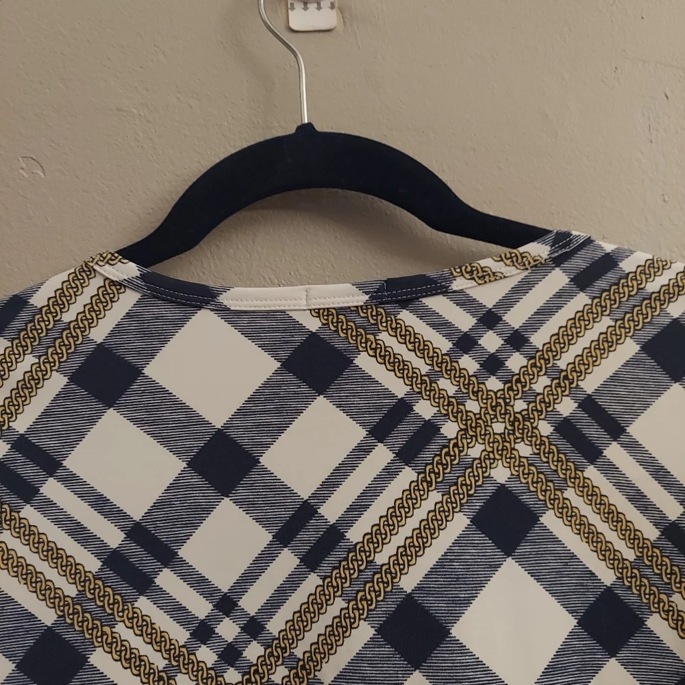 J MCLAUGHLIN Signature Catalina Cloth Blue And White Plaid 3/4 Length Sleeve Top - Picture 8 of 11